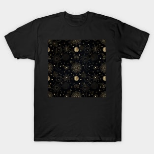 Boho Gold Space doodles Black Design T-Shirt